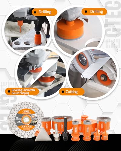 Image of BGTEC Diamond Hole Saw Kit - 11PCS 6 /6 /20 /25 /35 /50 /75 /100mm Drill Bits & 50mm Chamfering Bit & SDS /HEX & 115mm Tile Blade for Porcelain Tile Ceramic Granite Marble Stoneware