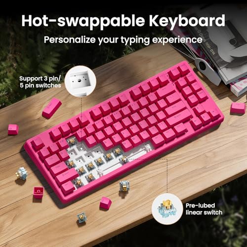Image of Kisnt KN85 Wireless Silent Mechanical Keyboard, 75% Layout, Bluetooth /2.4GHz /USB-C, Custom RGB Backlit, Hot Swappable, Quiet Typing for Windows /Mac /PC (Berry Red)