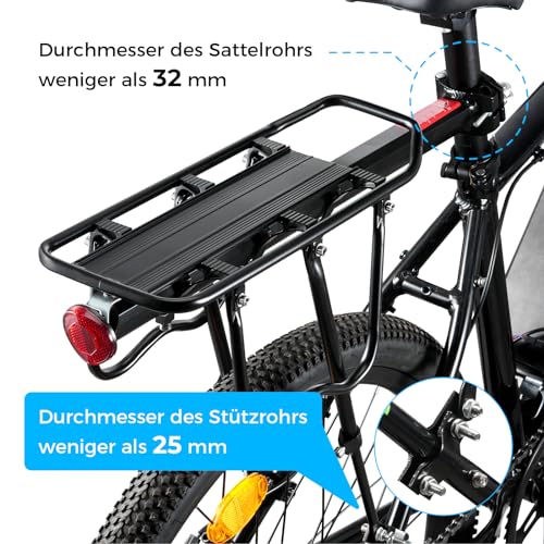 Mountainbike Gepäckträger Maximale Belastung 100kg mit Reflektor,Aluminiumlegierung,Vor und zurück einstellbar,Universal-Gepäckträger Schnelle Installation für 24-28 Zoll Fahrrad Rennrad E-Bike MTB