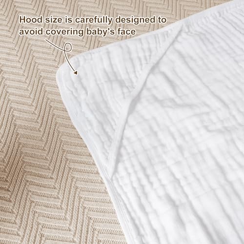 Image of david's kids 2 Pack Hooded Baby Towels, 100% Muslin Cotton 6-Layer Ultra Soft Breathable Absorbent Baby Bath Towels for Infant and Toddler, Newborn Essentials, Large 32x32Inch, White
