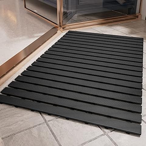 PADOOR Shower-Mat Non Slip, Heavy Duty Bathtub-Mat Curlable Quick Drain Sturdy Bath Tub Mat Without Suction Cups for Indoor Outdoor Use 17x26 Inch Black Cover