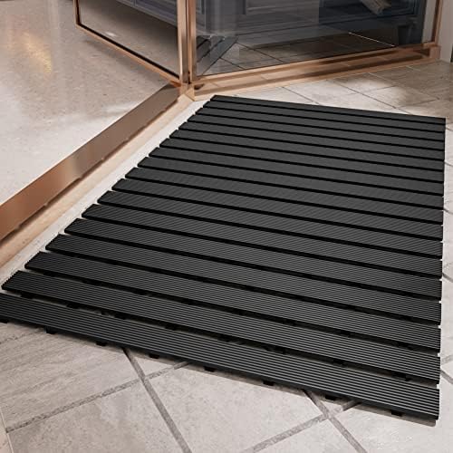 Shower-Mat Non Slip, PADOOR Heavy Duty Bathtub-Mat Curlable Quick Drain Sturdy Bath Tub Mat Without Suction Cups for Indoor Outdoor Use 17x36 Inch Black