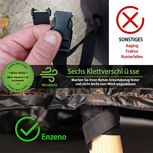 Enzeno Funda Muebles Jardin Impermeable, Tela Oxford Pesado 420D Cubre Sofa Exterior L,Funda Sofa Esquinero Jardin, Funda Sofa Chaise Long Exterior,Funda Sofa Jardin Exterior (260 × 210 × 87 cm) - imagen 3