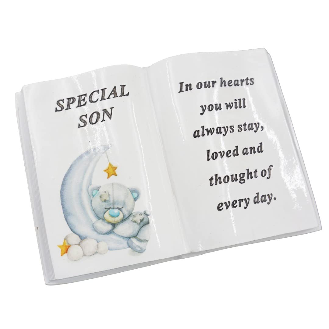 Angraves Special Son Baby Boy Teddy Bear Moon Memorial Graveside Book Ornament Plaque