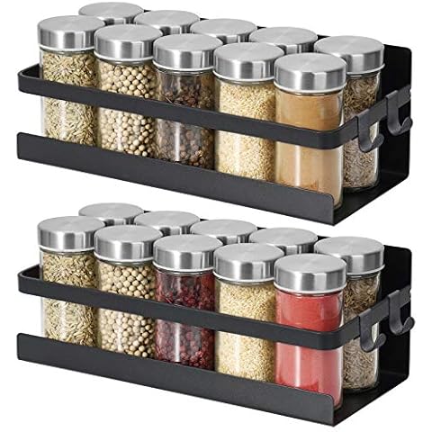 2 Pack Magnetic Spice Rack Seasoning Organizers Refrigerator Shelf Fridge Side Wall Mount Storage Rack Metal Jar Holder Utensils Towel Shelves Home Kitchen Organization Spice Stand Cabinet - Black Cover