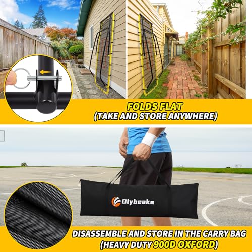 48" x 52" Baseball & Softball Rebounder Net with 3 Adjustable Angles - Pitch Back Rebound - Bounce Back Return Net - Fielding Trainer with Carry Bag - Super Stable & Easy Set Up (Yellow, Small) by Olybeaka - Image 7