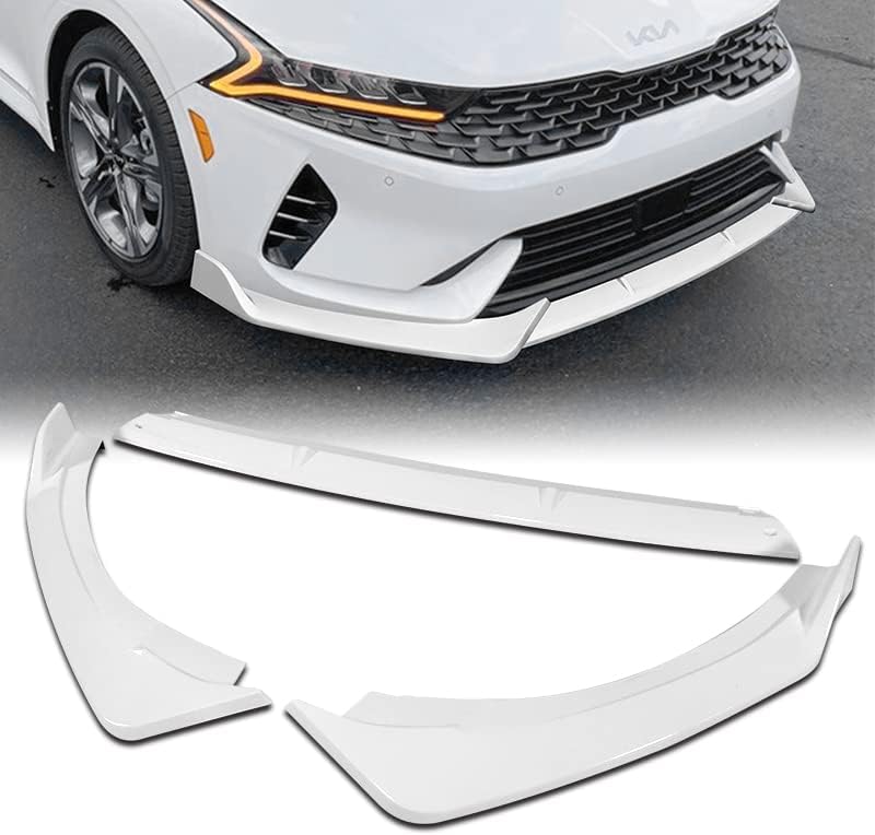 3PCS Front Bumper Lip Kit fit for compatible with 2021-2024 Kia Optima K5, STP-Style Splitter Trim Protection Spoiler, Air-Dam-Chin-Diffuser (Painted White)