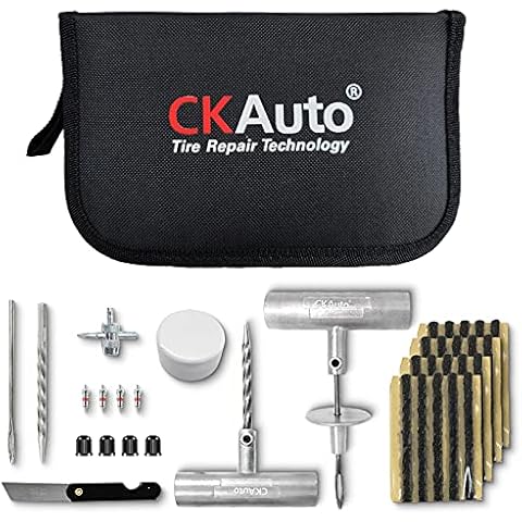 CKAuto Universal Tire Repair Kit, Heavy Duty Car Emergency Tool Kit for Flat Tire Puncture Repair, 36 Pcs Value Pack, Tire Plug Kit fit for Autos, Cars, Motorcycles, Trucks, RVs, etc. Cover