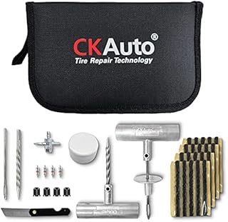 CKAuto Universal Tire Repair Kit, Heavy Duty Car Emergency Tool Kit for Flat Tire Puncture Repair, 36 Pcs Value Pack, Tire Plug Kit fit for Autos, Cars, Motorcycles, Trucks, RVs, etc.