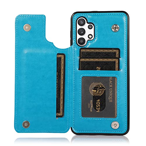 Phone Case for Samsung Galaxy A32 5G 6.5 inch with Tempered Glass Screen Protector Card Holder Wallet Cover Stand Flip Leather Cell Accessories Glaxay A 32 32A S32 G5 A326U Cases Women Men Blue