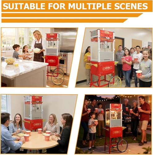 Image of 32Oz Commercial Popcorn Machine with Retro Red Professional Street Stall | 32OZ Stainless Steel Kettle Pop corn Machine Maker for Home Movie Theater, Christmas Gathering Party, School and Office
