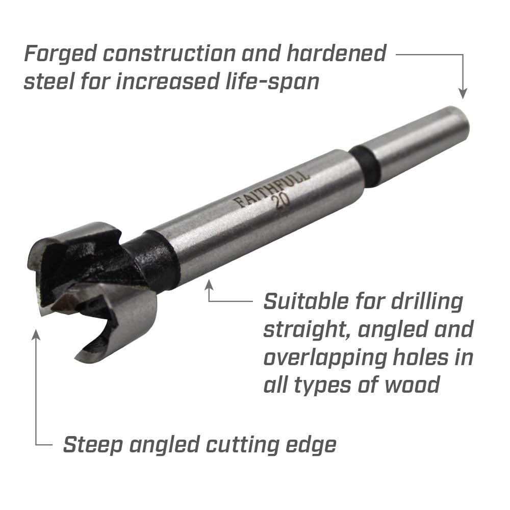 Faithfull FAIFOR20 Forstner Bit for Hardwood Softwood, Drilling, Boring, Straight, Angled, Overlapping, Pocket holes - 20mm - Image 3