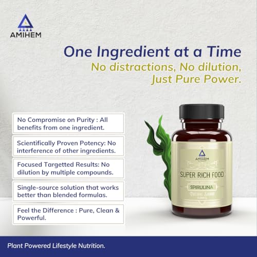 Image of Spirulina Capsules 1000mg Per Serving | Supports Gut Health, Eye Health, Energy, Endurance & Immunity | 30 Capsules Per Bottle | Pack of 3