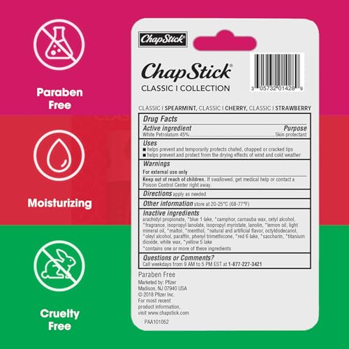 Chapstick F00573201428 Classic Spearmint, Cherry And Strawberry Lip Balm Tubes Variety Pack thumb #1