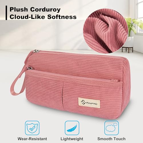 Image of FINPAC Pencil Case, Corduroy Triangle Makeup Bag, Kawaii Pen Bag Pouch Holder Box Organize for Study, Office, or Travel, Pink