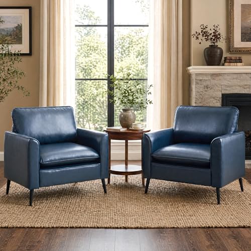 TYBOATLE Accent Chairs Set of 2, Faux Leather Chairs, Mid Century Modern Comfy Living Room Chairs, Cozy Office Reading Chair, Reception Armchairs for Living Room, Waiting Room, Bedroom (Blue)