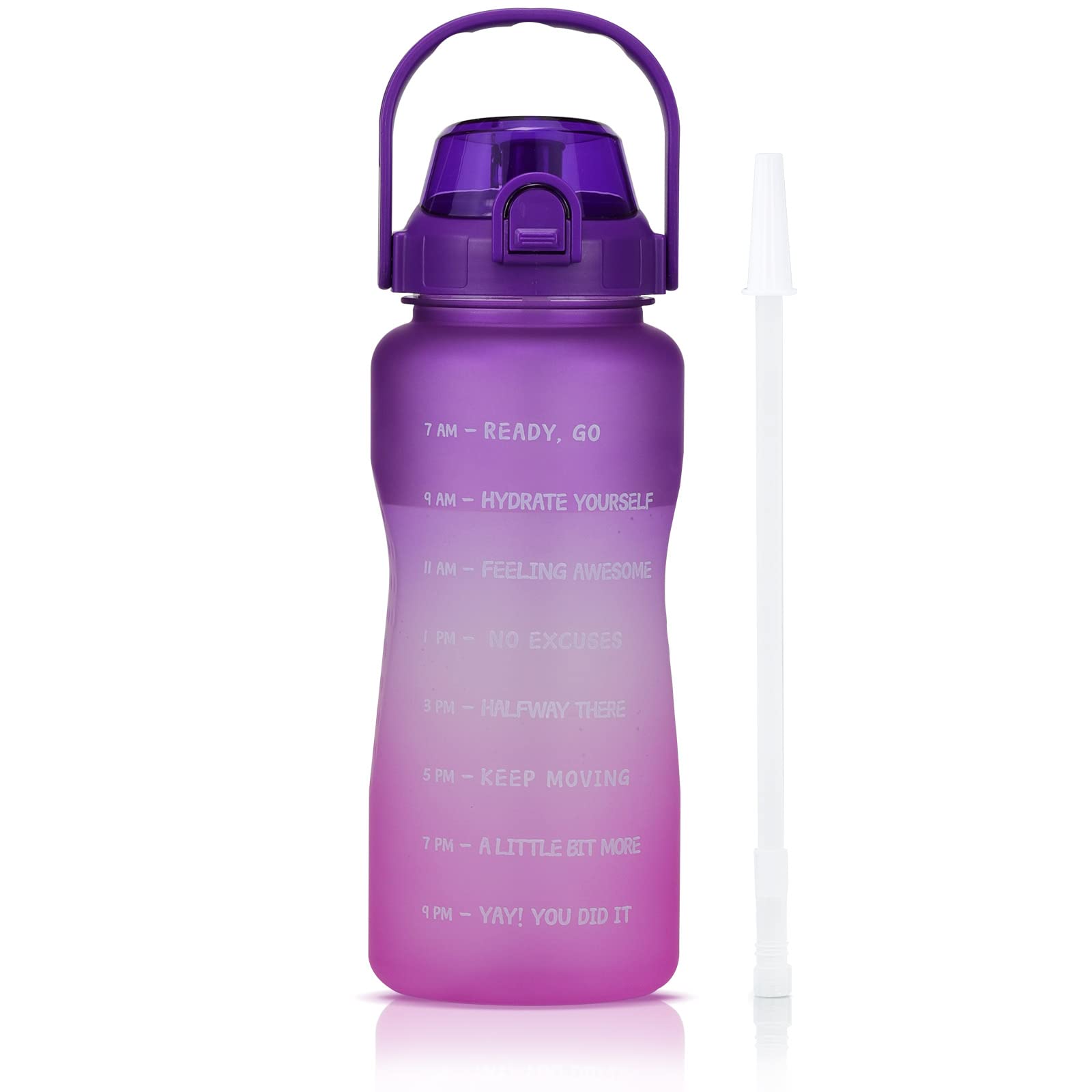VENNERLI Drinking Water Bottle with Straw & Motivational Time Marker 2.2L BPA Free Leak proof Free Non-Toxic for Fitness,Gym and Outdoor Activity Sports Bottle 64oz (Purple Gradual Pink)