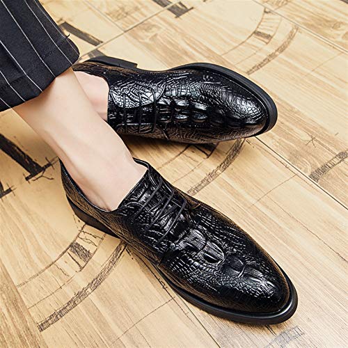 Dress Oxford for Men Lace Up Crocodile Embossed Round Toe Faux Leather Non Slip Rubber Sole Block Heel Wedding(Black,10 M US)4