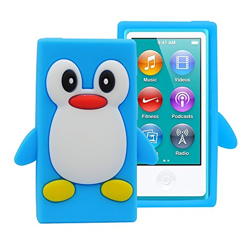 iPod Nano 7 Case, iPod Nano 8 Case, FiveBox 3D Penguin Soft Silicone Rubber Skin Shell Case Cover for Apple iPod Nano 7th 8th Generation 7G 16GB(Light Blue)