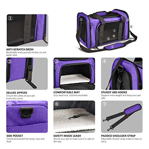 Image of Henkelion Pet Carrier for Small Medium Cats Dogs Puppies up to 15 Lbs, Airline Approved Small Dog Carrier Soft Sided, Collapsible Travel Puppy Carrier - Purple