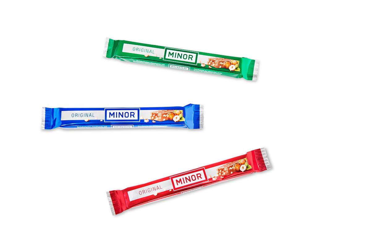 Minor Classic Stengel Schweizer Schokolade 70 Schokoladenriegel á 22g im Thekendisplay 1,54kg Großpackung Nougat Gianduja Maestrani Milchschokolade Glutenfrei, ohne Palmfett