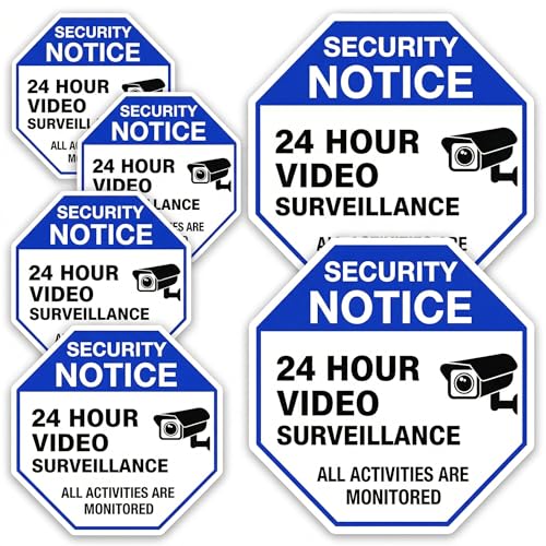 6pcs Video Surveillance Stickers Strong Adhesive CCTV Stickers Outdoor Indoor Weatherproof CCTV Window Sticker Inside Security Sticker for Warning Security Camera Sign(2 Large+4 Medium)