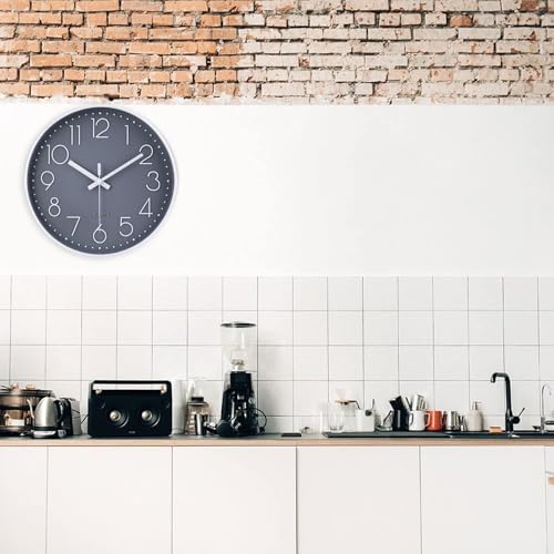 Image of 10 Inch Gray Wall Clock Battery Operated Silent & Non-Ticking Wall Clock for Home,Bathroom,Bedroom,Kitchen