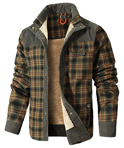 HYPESTFIT Men's Corduroy Plaid Sherpa Lined Flannel Shirt Jacket Fleece Coat