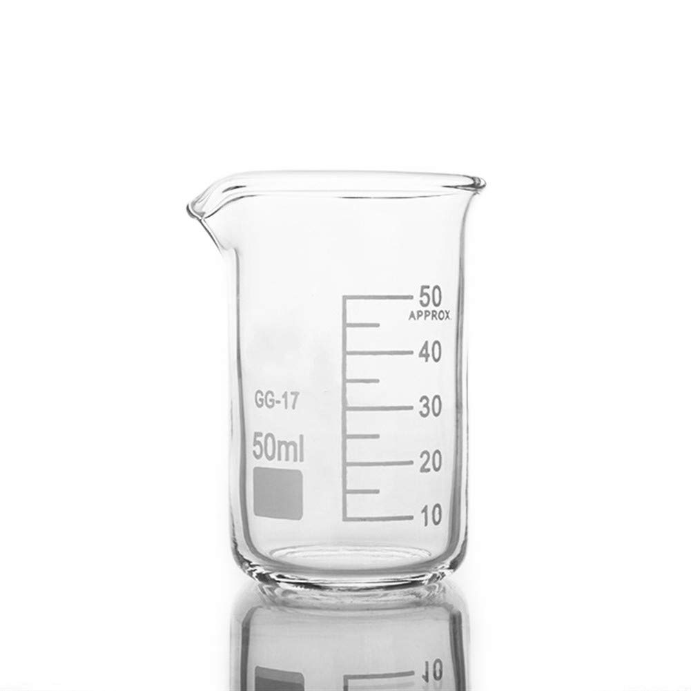 Vaso de precipitados de Vidrio de 50 ml de tamaño Alto para Laboratorio de química, medición de Laboratorio, Material de Oficina Educativo Espesado (Capacidad: 50 ml)