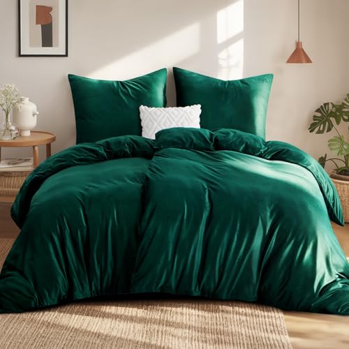 Winter Plüsch Bettwäsche 135x200 4teilig Dunkelgrün - Flanell...