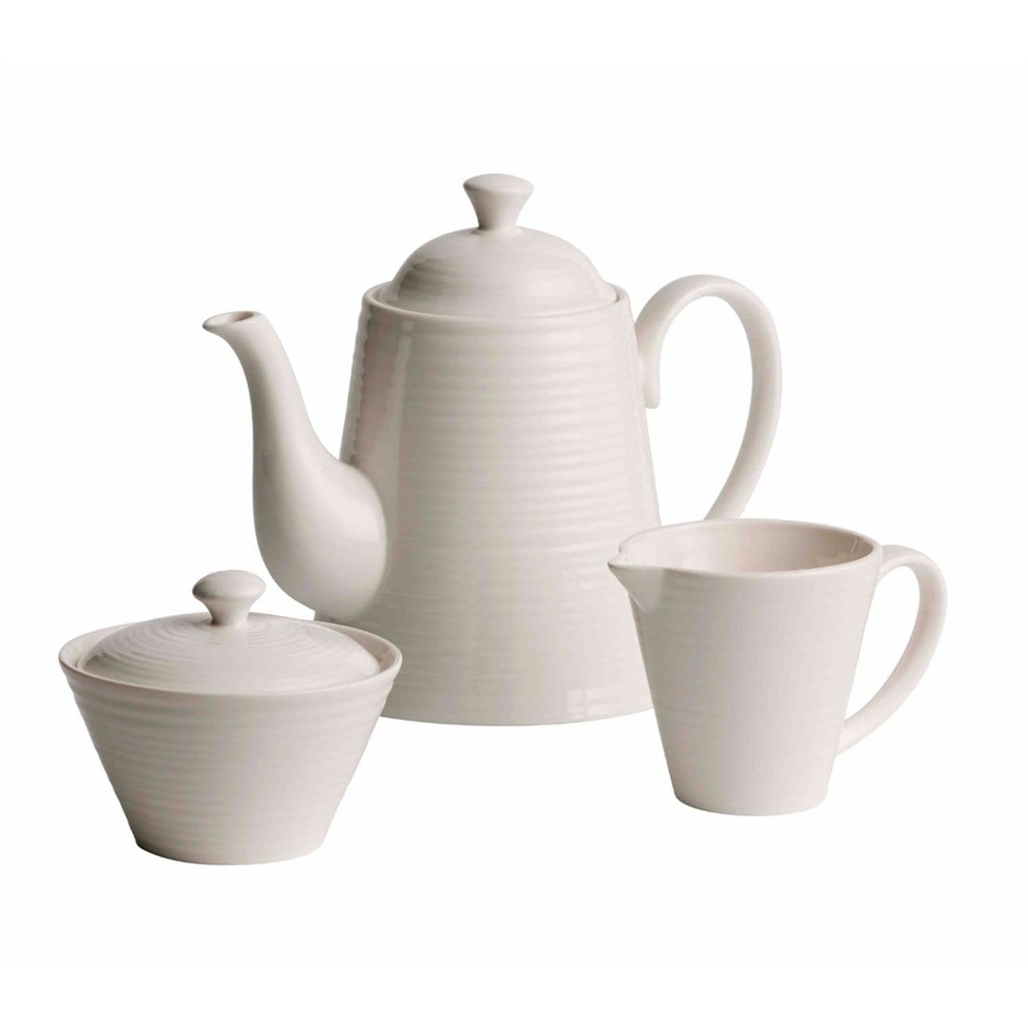 Belleek Pottery Ripple Beverage Pot, Cream and Sugar, Set of 3