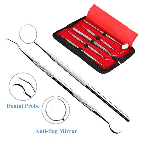 Dental Tools and Dental Pick - Yuelong 5-in-1 Dental Explorer,Stainless Steel Dental Hygiene Tools Set, Tooth Cleaning Tools Teeth Scraper Kit Tartar Remover for Personal Oral Care & Pet Use