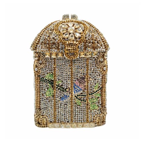 DEBIMY Bird Cage Rhinestone Evening Bag Sparkly Crystal Clutch Purse Wedding Handbag Prom Party Shoulder Bags Gold