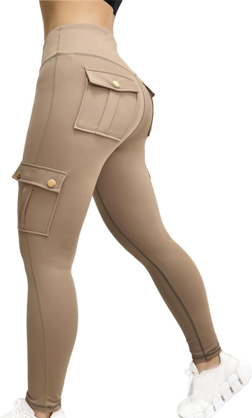 WCMZJ Butt Lifting Leggings For Women Cargo Yoga Leggings High Waist Tummy  Control Workout Pants Running Sweatpants Joggers Khaki M