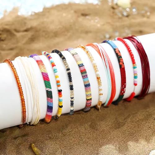 EUIOOVM 24 Stück Surfer Armband Stoffarmband Damen Stoff Handmade Armbänder Boho Armband Fußkettchen Verstellbare Freundschaftsarmband für Damen Herren
