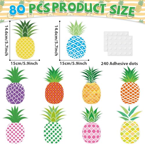 Image of gisgfim 80Pcs Summer Cutouts Pineapple Decoration Bulletin Board Luau Tropical Paper Cut-Outs Classroom Decor for DIY Craft Photo Wall Summer Hawaiian Beach Kindergarten Preschool Party Favor Supply