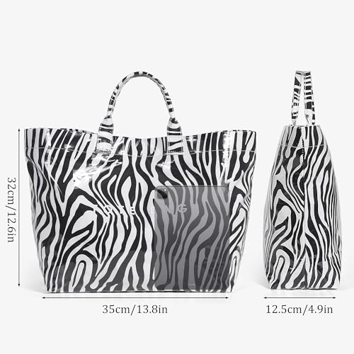 Image of PVC Tote Bag for Women Waterproof Plastic Jelly Tote Letter Print Hobo Handbag for Travel, Gift