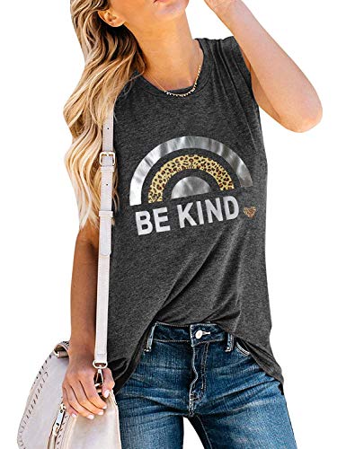 IRISGOD Womens Be Kind Tank Tops Casual Short Sleeve Rainbow Inspirational Graphic Tees Tops