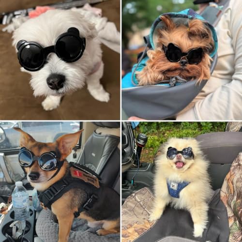 Dog Goggles for Small Dogs, Cute Cat Sunglasses, Anti-UV Windproof Dustproof Anti-Fog Pet Goggles with Adjustable Strap for Puppy Kitten Small Breeds, Black - Image 2