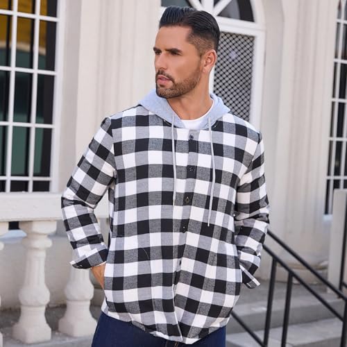 Mens Sherpa Fleece Lined Flannel Buffalo Plaid Jackets with Hood Winter Thermal Quilted Insulated Hooded Coat Outwear4