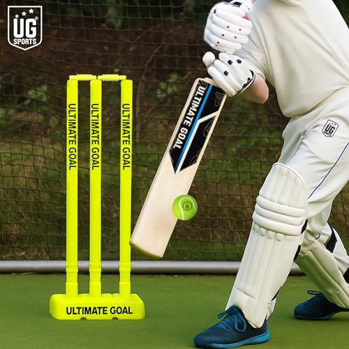Image of UG Sports Strong Plastic Cricket Stumps Set with Base & Bails | Durable, Portable & Ideal Wickets for Practice, Match, and Training (Green)