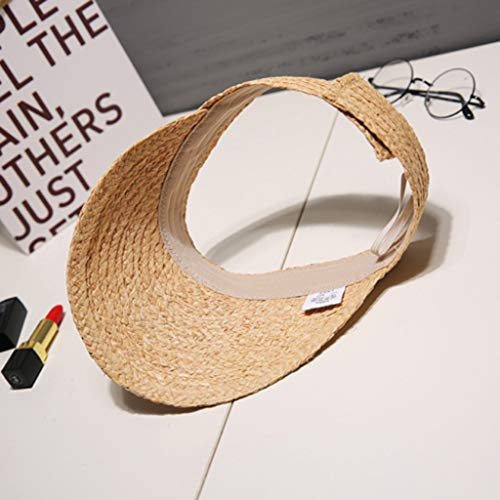 Xdodnev Ladies Summer Handmade Woven Raffia Straw Sun Visor Hat Empty Top Wide Brim Uv Protection Adjustable Foldable Peaked Beach Cap #TOP6