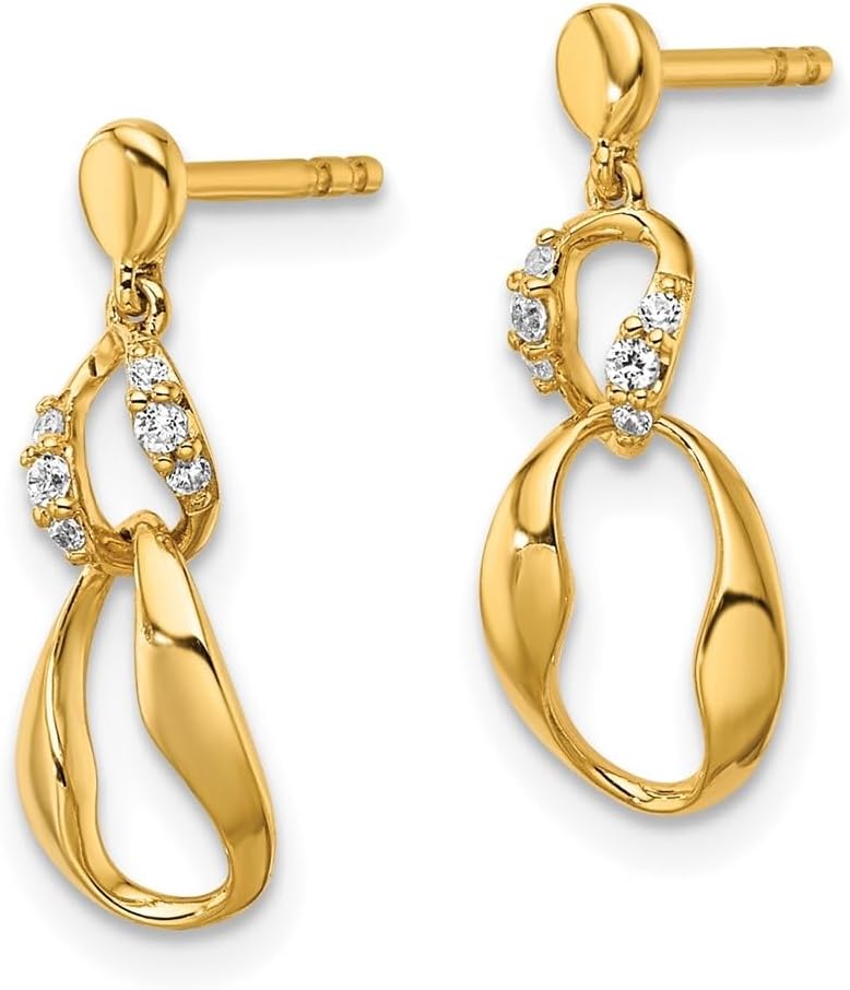 Diamond2Deal 14K Yellow Gold Polished 0.06 Cttw Diamond Wavy Oval Dangle Earrings (L-0.7 Inch, W-0.28 Inch)