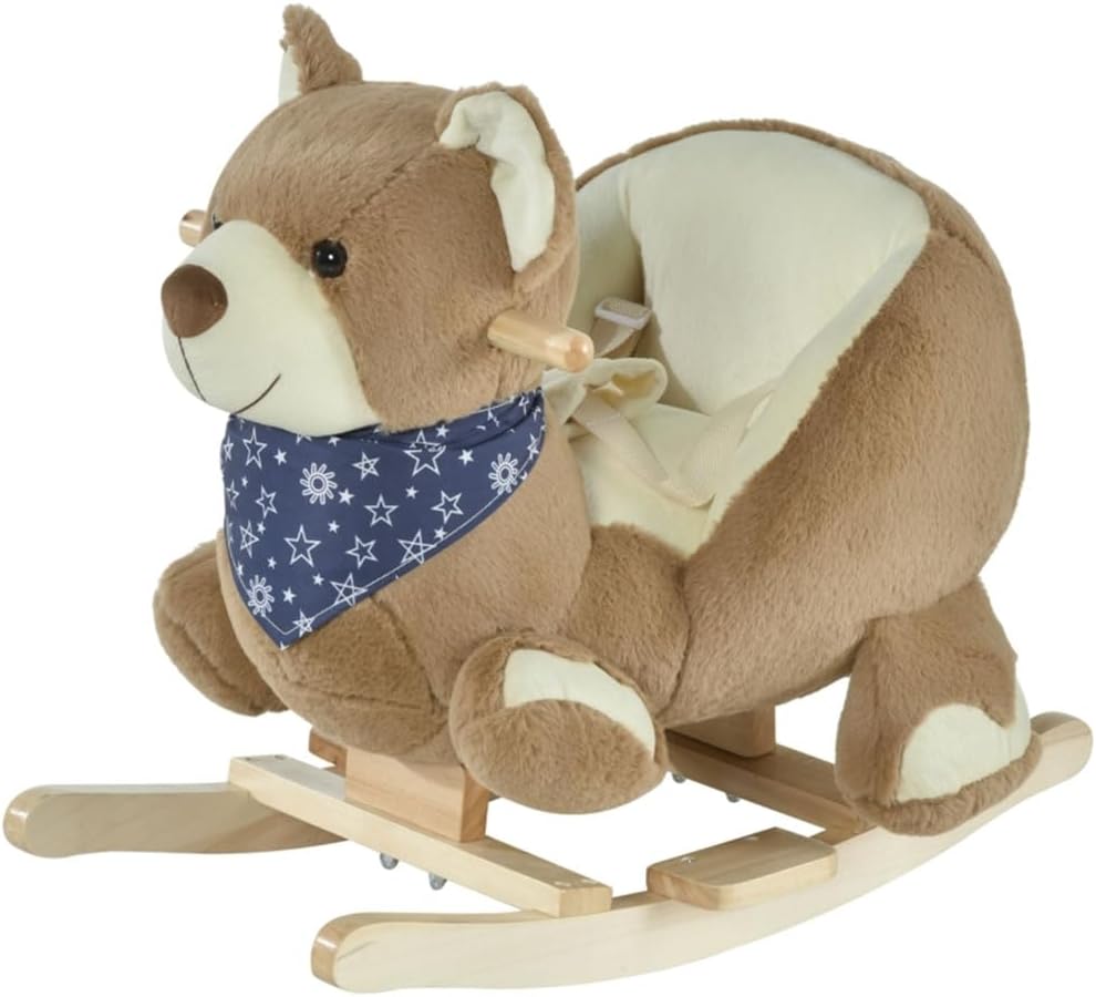 Soft Plush and Wooden Rocking Horse with Gentle Rocking Motion, Safe Handle Design and Smooth Wood Base for Indoor Seating Fun