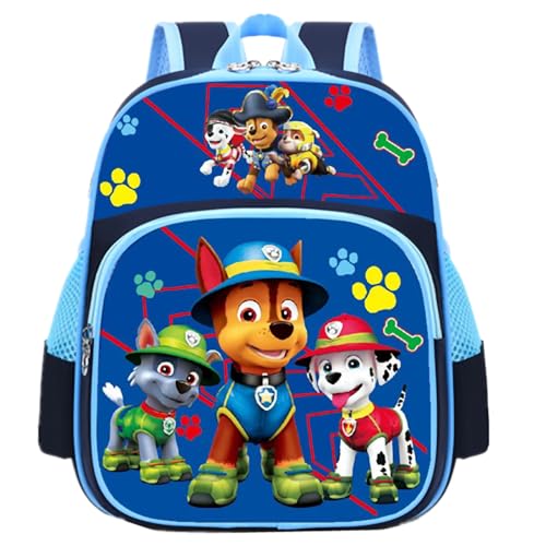 WKxinxuan Paw Dog Patro Rucksack, Paw Dog Patro Kindergarten, Tasche Kindergartenrucksack Jungen von 3-6 Jahren mit Taschen, Anime Rucksack für Jungen 13 inch