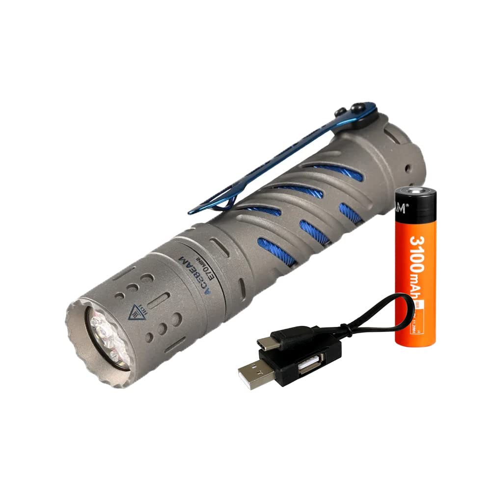 ACEBEAM E70 Mini Ti Titanium High-CRI Every Day Carry Flashlight - Battery and Charging Cable Included