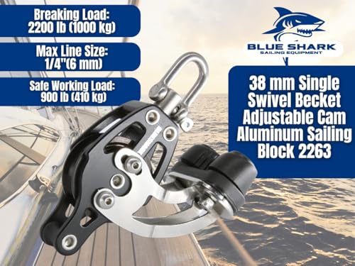 Blue Shark 2263-38 mm Single Swivel Becket Adjustable Cam Aluminum Sailing Block - Max Line: 1/4