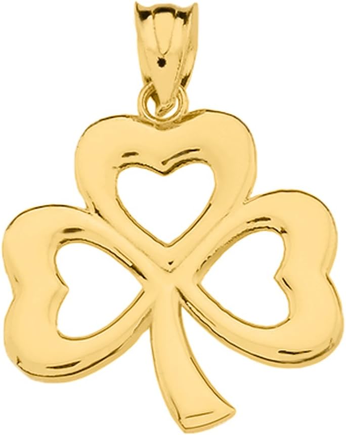 Dainty 14k Gold Three-Leaf Heart Clover Irish Shamrock Necklace Pendant