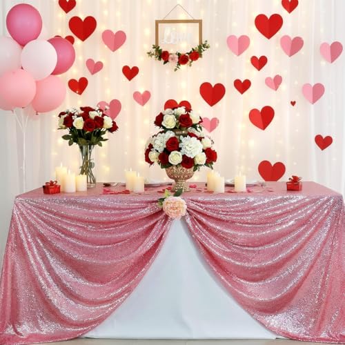 B-COOL Sequin Tablecloth Overlay Fuchsia Pink Glitz Linen Luxurious Square Overlay Celebrations Exhibition Wedding Covers Valentines Day 50 by 50 by B-COOL - Used condition - US$12.77