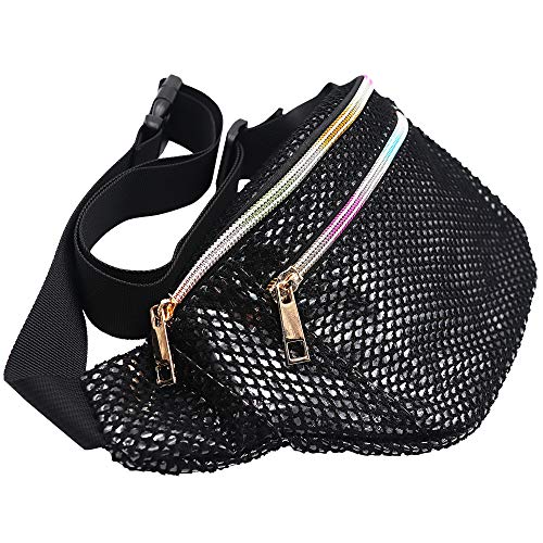 Fanghan Holographic Rave Fanny Pack - Clear Cute Waist Bag - Adjustable Belt